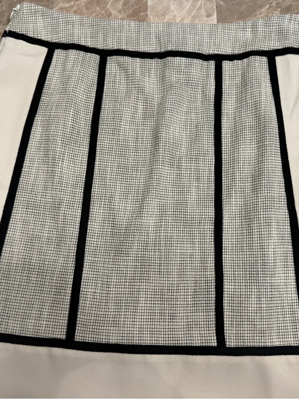 Ann Taylor Beige Black Skirt Textured Panel Lined Career Cotton Poly Stretch 10P
